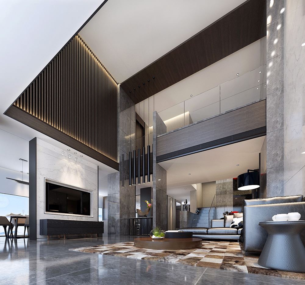 黑白灰现代简约风格室内装修效果图-揭阳天湖郦都别墅420平米